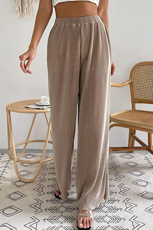 LD Casual Simplicity Solid Pleat Loose High Waist Wide Pipe Jednobarevné kalhoty (7 barev)