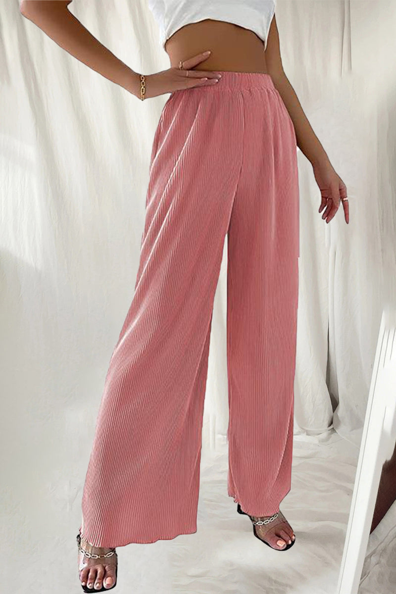 LD Casual Simplicity Solid Pleat Loose High Waist Wide Pipe Jednobarevné kalhoty (7 barev)