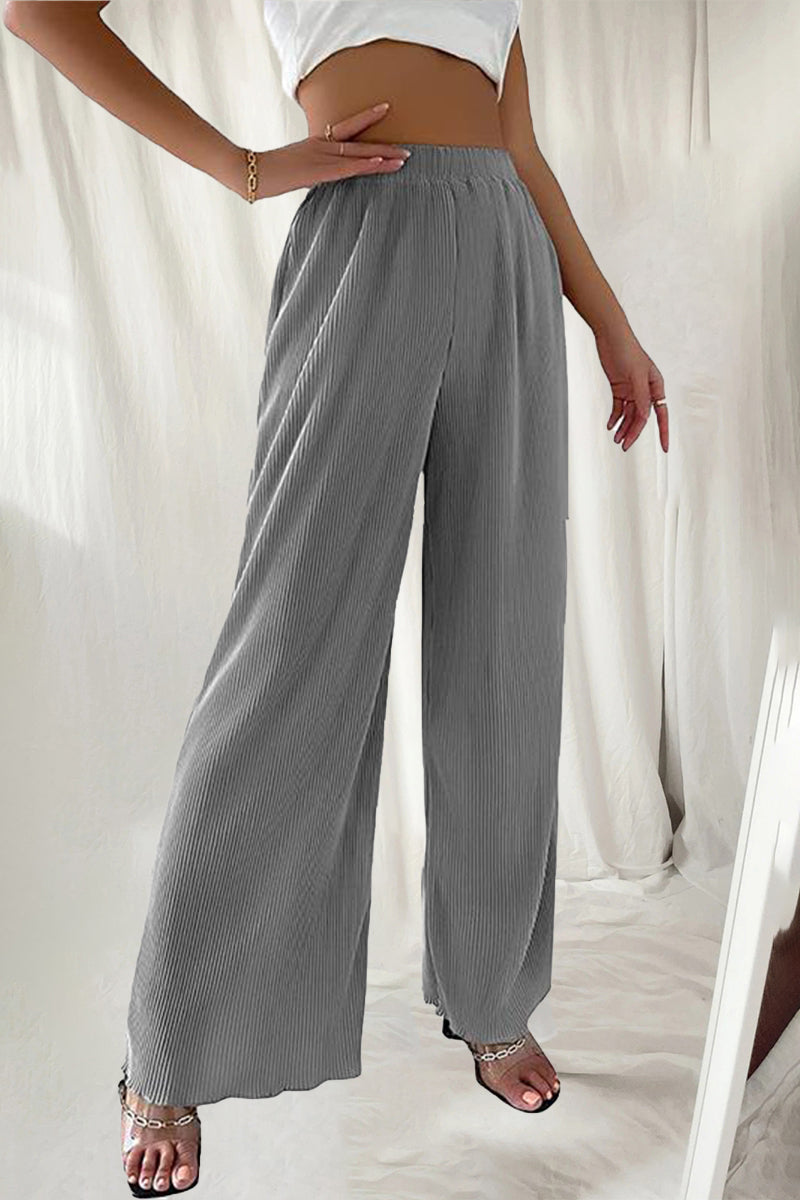 LD Casual Simplicity Solid Pleat Loose High Waist Wide Pipe Jednobarevné kalhoty (7 barev)