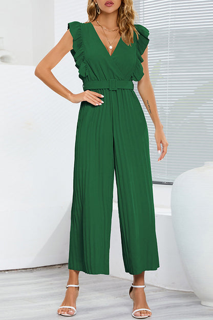 Casual simplicity solid s páskem V-neck regular overaly