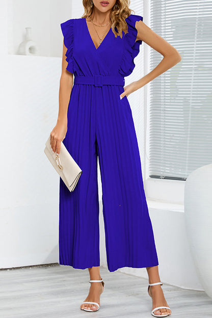 Casual simplicity solid s páskem V-neck regular overaly