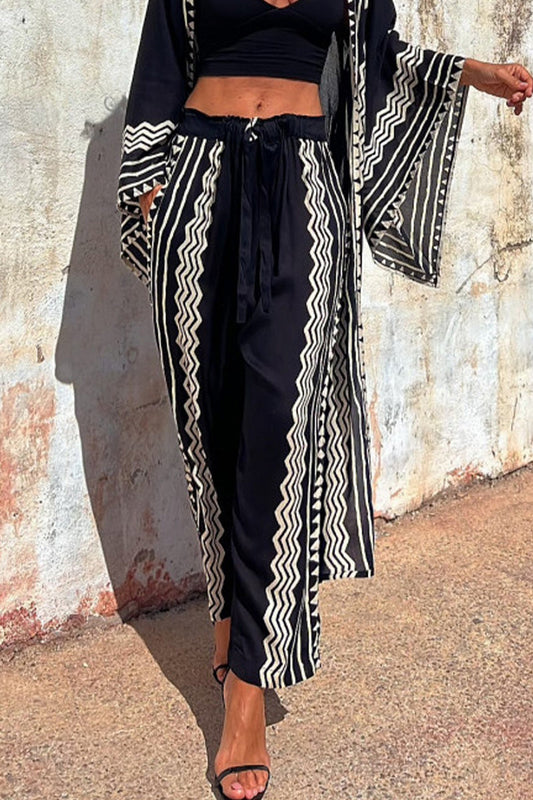 LD Geometric print Patchwork Loose Mid Waist Harlan Patchwork kalhoty
