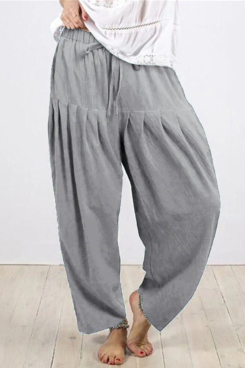 Casual Solid Frenulum Fold Loose High Waist Harlan Jednobarevné kalhoty (10 barev)