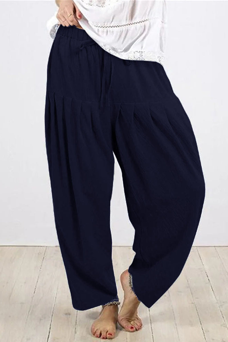 Casual Solid Frenulum Fold Loose High Waist Harlan Jednobarevné kalhoty (10 barev)