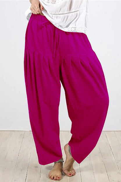 Casual Solid Frenulum Fold Loose High Waist Harlan Jednobarevné kalhoty (10 barev)