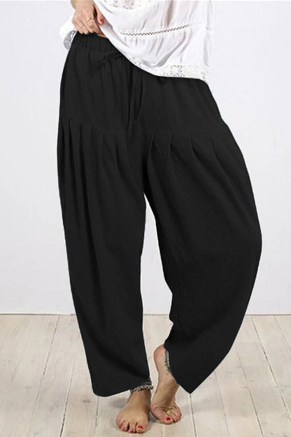 Casual Solid Frenulum Fold Loose High Waist Harlan Jednobarevné kalhoty (10 barev)