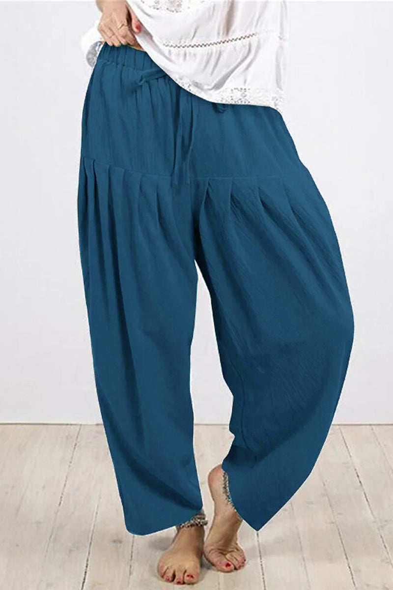 Casual Solid Frenulum Fold Loose High Waist Harlan Jednobarevné kalhoty (10 barev)