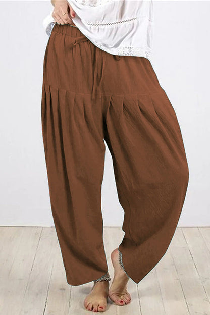 Casual Solid Frenulum Fold Loose High Waist Harlan Jednobarevné kalhoty (10 barev)