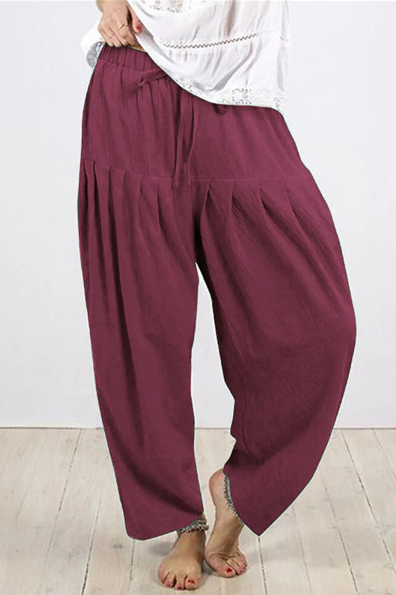 Casual Solid Frenulum Fold Loose High Waist Harlan Jednobarevné kalhoty (10 barev)