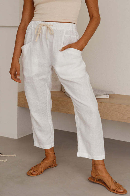 Casual Simplicity Solid Bag Frenulum Loose High Waist Straight Solid Colour Kalhoty (5 barev)