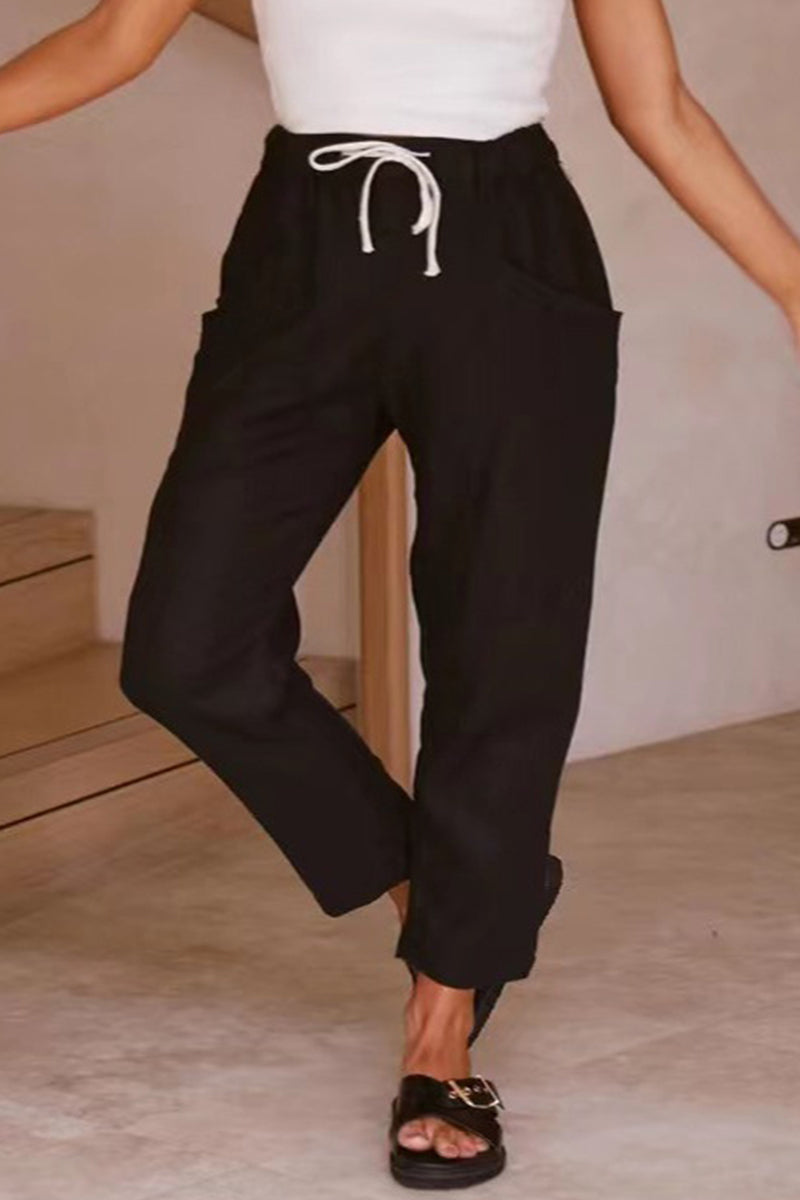 Casual Simplicity Solid Bag Frenulum Loose High Waist Straight Solid Colour Kalhoty (5 barev)
