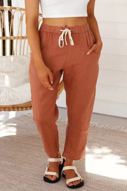 Casual Simplicity Solid Bag Frenulum Loose High Waist Straight Solid Colour Kalhoty (5 barev)