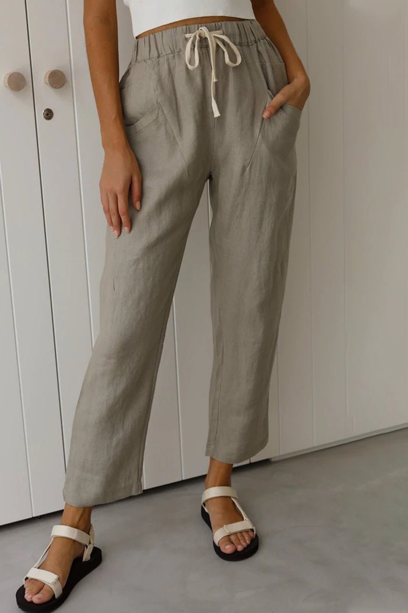 Casual Simplicity Solid Bag Frenulum Loose High Waist Straight Solid Colour Kalhoty (5 barev)