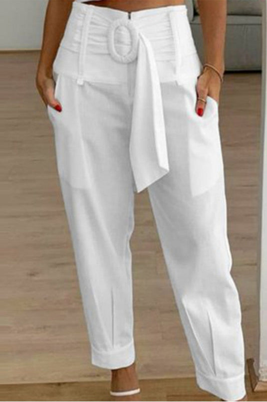 Casual Solid Patchwork Regular High Waist Konvenční jednobarevné kalhoty s vysokým pasem