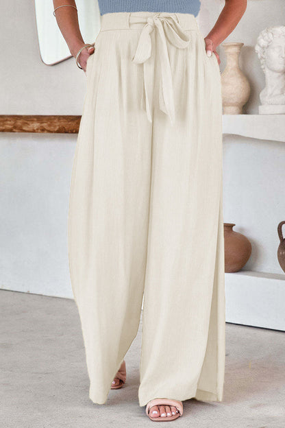 Casual Solid Pocket Frenulum Loose High Waist Wide Leg Solid Colour Trousers (volné jednobarevné kalhoty s širokými nohavicemi)