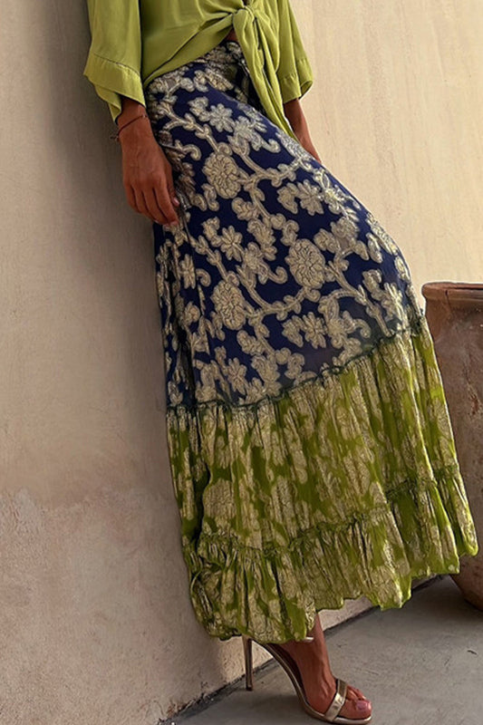 Casual Gradual Change Floral Patchwork Loose High Waist Type A Patchwork Trousers (volné kalhoty s vysokým pasem)