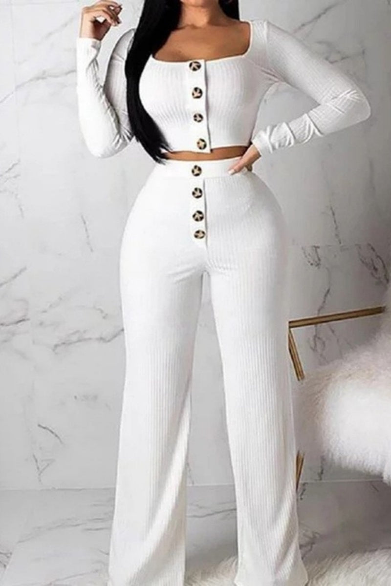 Casual Solid Button Waistcoat Trousers U Neck Sleeveless Two Pieces (ležérní jednobarevná vesta s knoflíky, kalhoty bez rukávů)