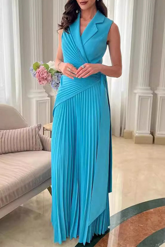 Ležérní jednobarevné krajkované plisované overaly s límcem Regular Jumpsuits