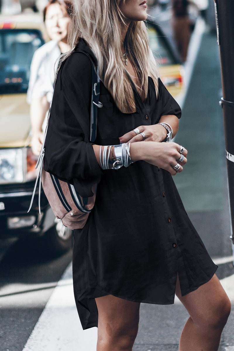 LD Casual Street Solid Colour Buckle Buttons Split Swimsuits Cover Up - jednobarevné plavky s knoflíky.