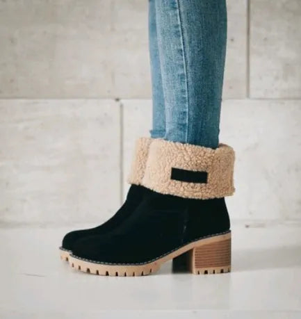 Dámské zimní boty s nízkým podpatkem a moderním stylem