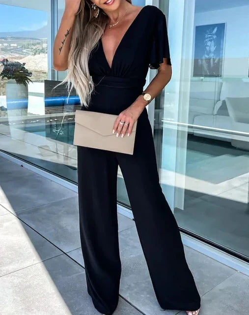 Anaïs - Kombinéza s volánkovými rukávy a širokými nohavicemi