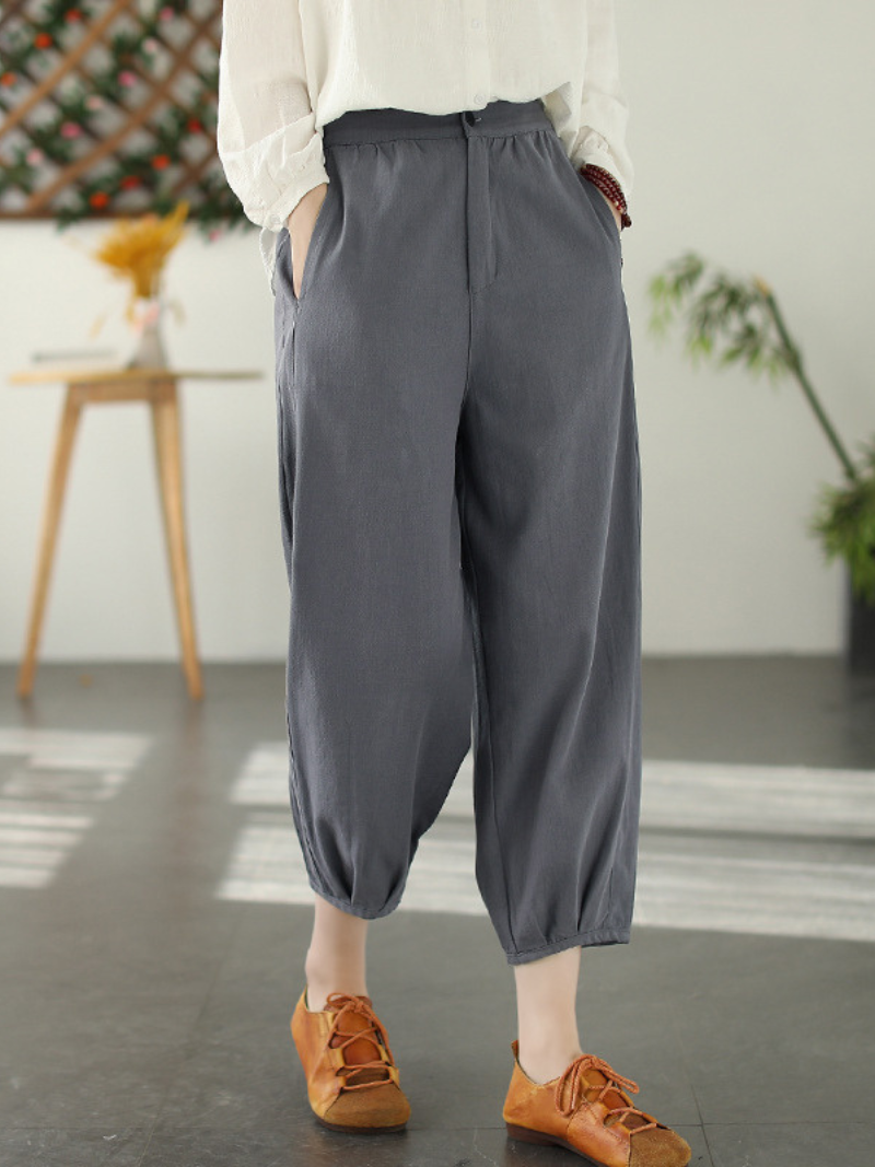 LD Fashion ležérní elastické kalhoty s volným pasem a dlouhými harémovými nohavicemi