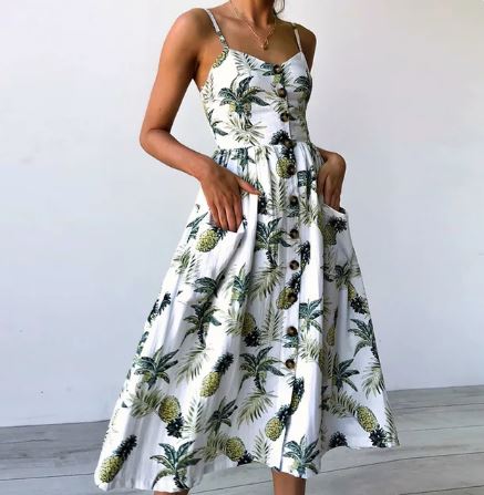 Susan - Letní sexy midi šaty s plážovým potiskem