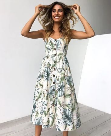 Susan - Letní sexy midi šaty s plážovým potiskem