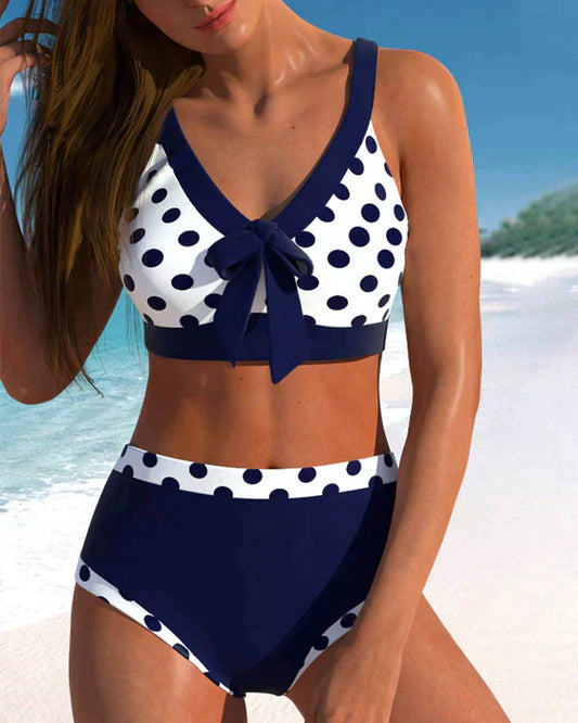Bikiny s vysokým pasem Patchwork Polka Dot