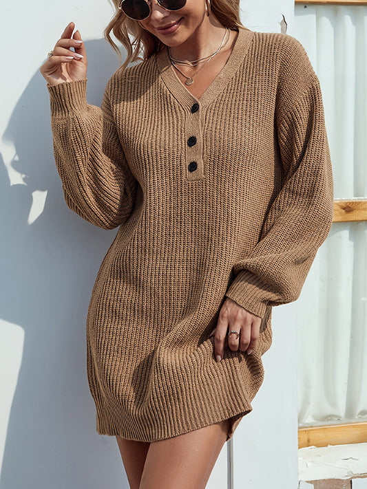Clara - Camel Dámské mini karamelové šaty s výstřihem do V a převislými rameny