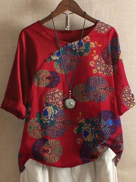 Vanessa | Květinový vzor Košile s krátkým rukávem v boho stylu