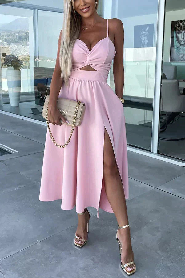 Lucy - Stylové midi šaty s rozparkem a výstřihem