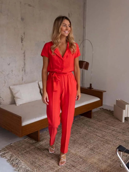 Beth - Elegantní dámský overal s patchworkovými véčky