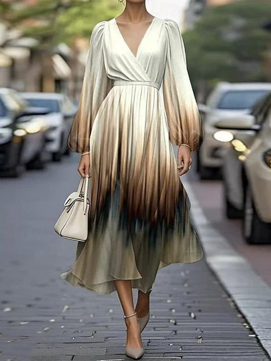 Elegantní midi šaty se zkříženým výstřihem a dlouhými rukávy