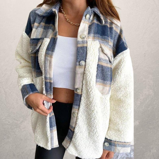 Aliza Coat | Ležérní kostkovaný fleecový kabát na knoflíky