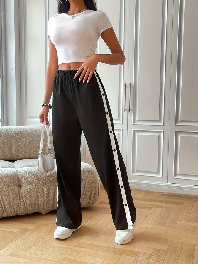Léa - Široké kalhoty s elastickým pasem a knoflíky