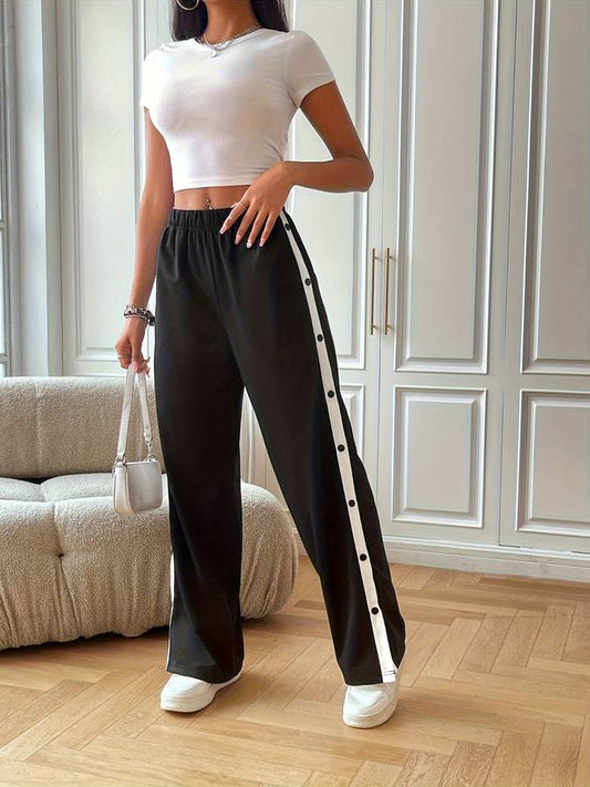 Léa - Široké kalhoty s elastickým pasem a knoflíky