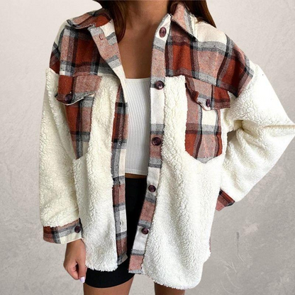Aliza Coat | Ležérní kostkovaný fleecový kabát na knoflíky