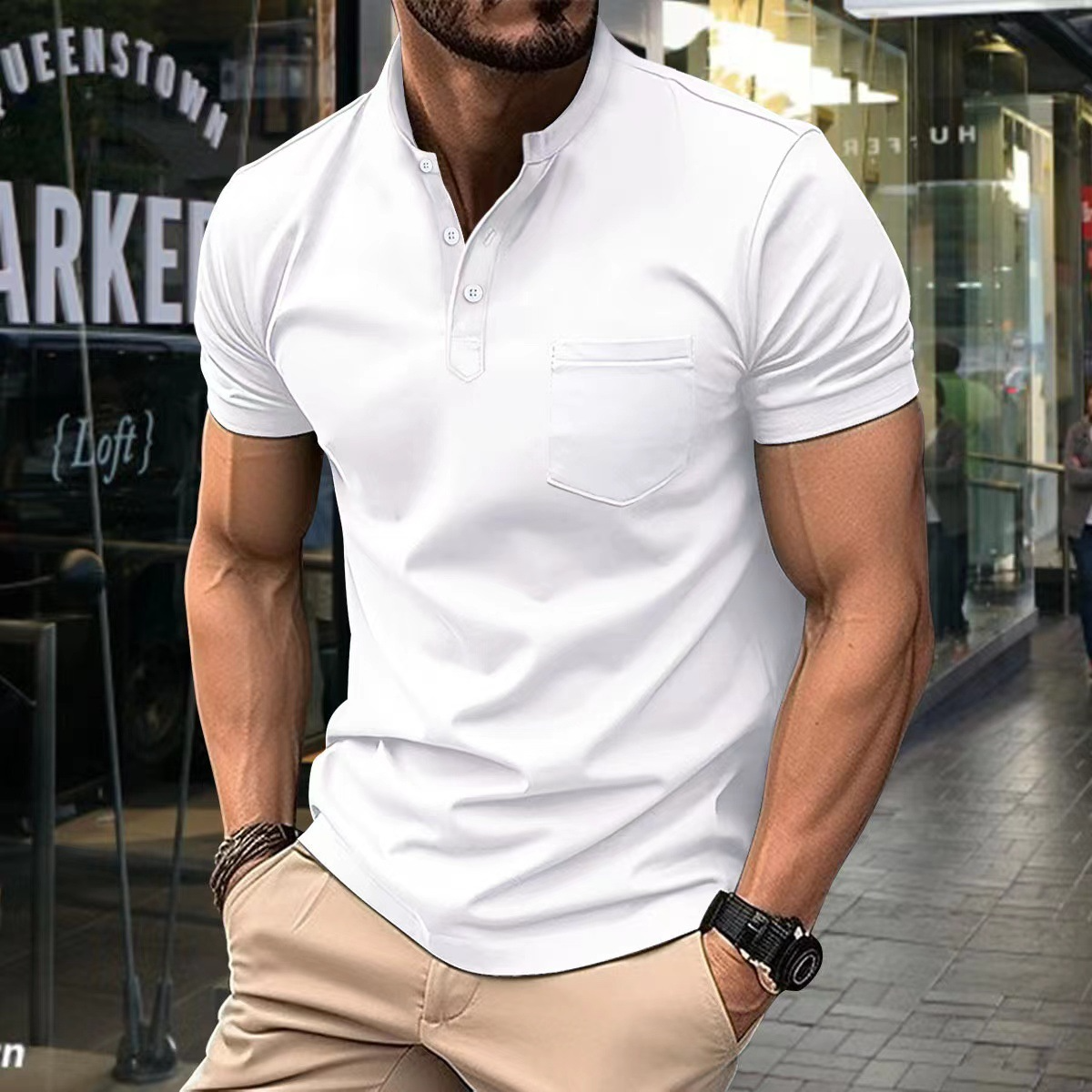 Elegantní pánská polokošile s půlkulatým límečkem