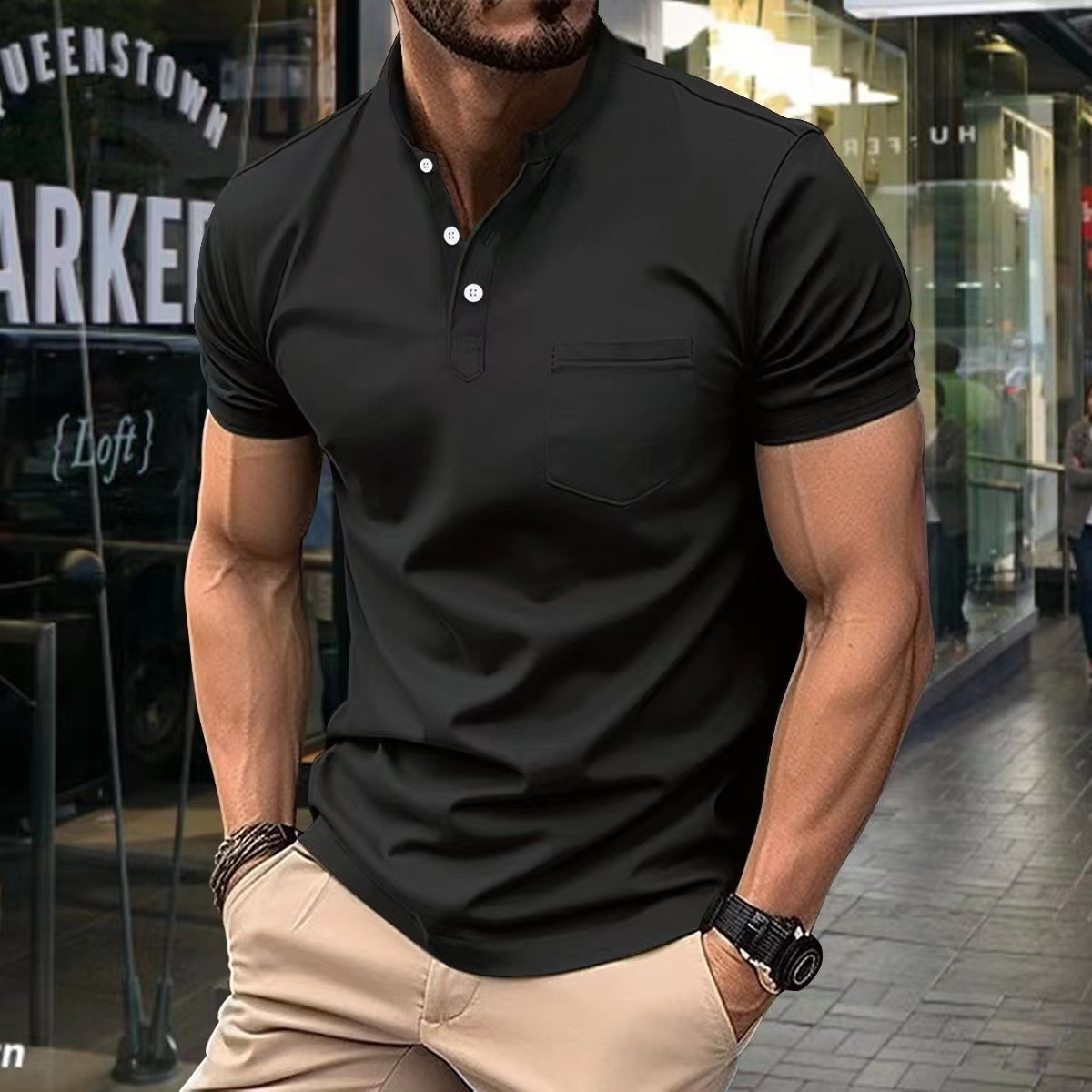 Elegantní pánská polokošile s půlkulatým límečkem