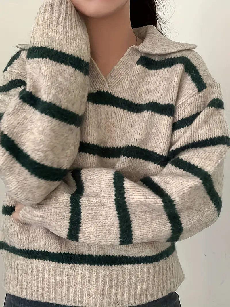 Alisha Trui | Casual Gestreepte V-Hals Gebreide Trui