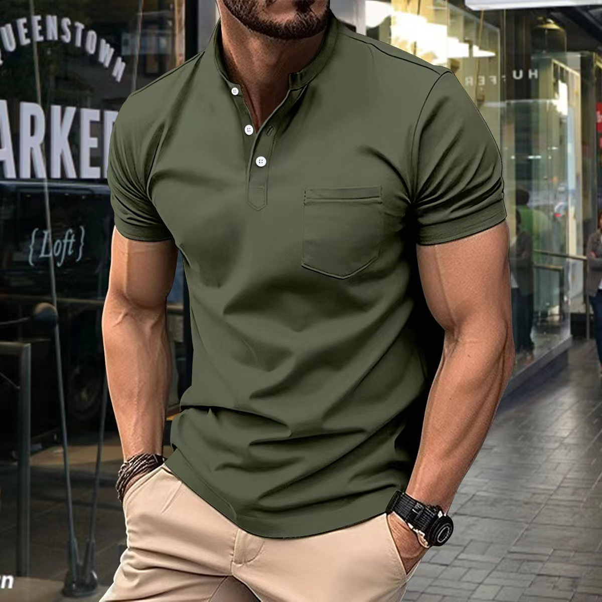Elegantní pánská polokošile s půlkulatým límečkem