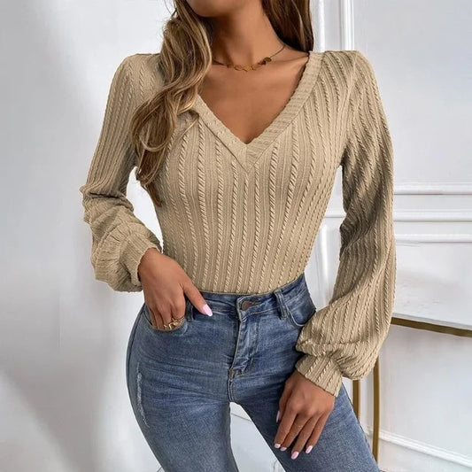 Aimee - Dámský dlouhý pletený svetr v khaki barvě