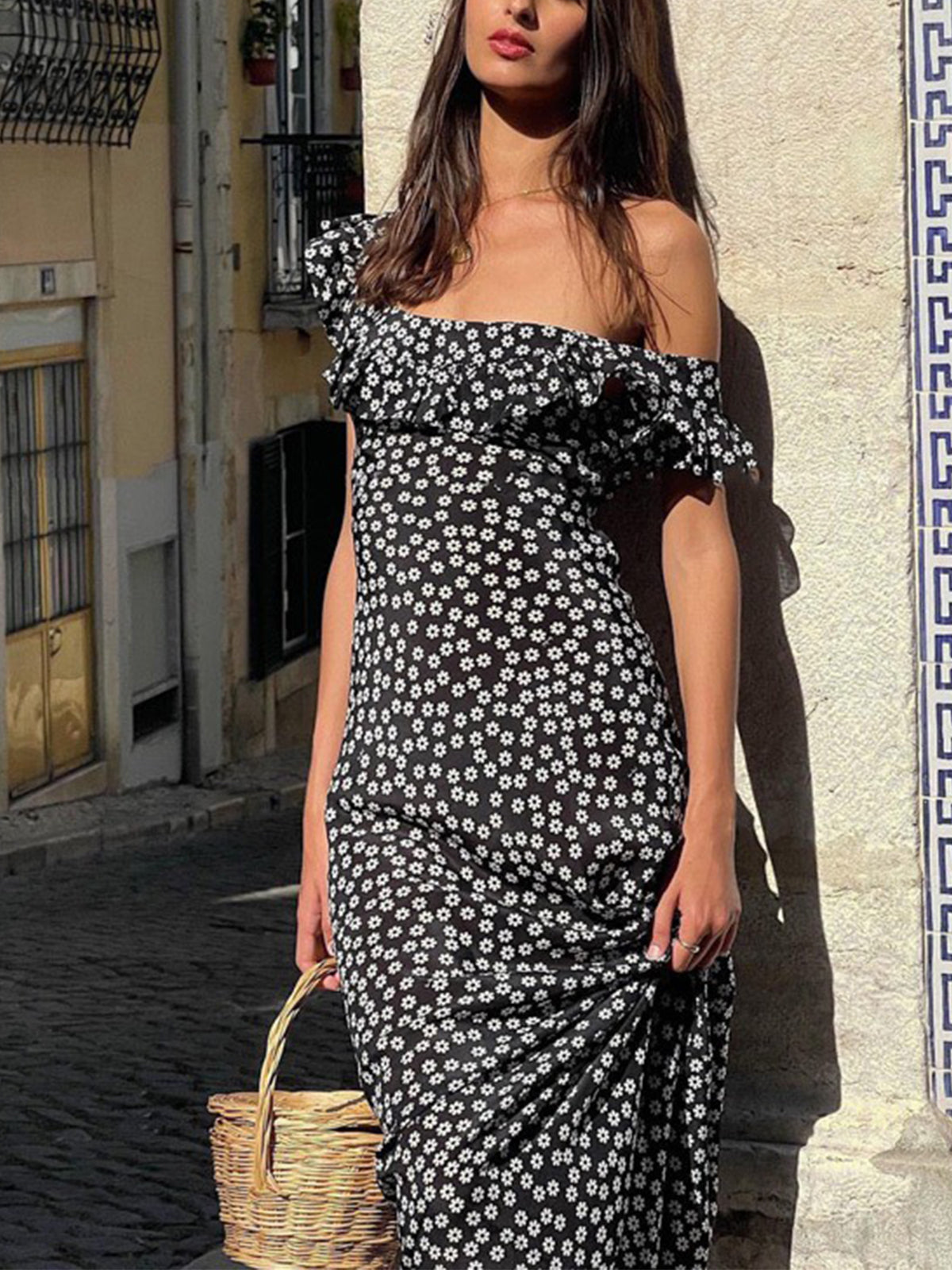 Stylové dlouhé šaty s květinovým potiskem a v moderním stylu