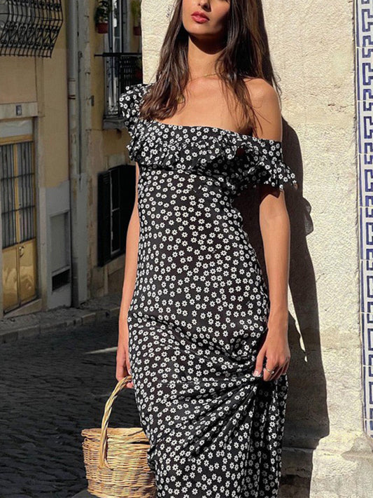 Stylové dlouhé šaty s květinovým potiskem a v moderním stylu