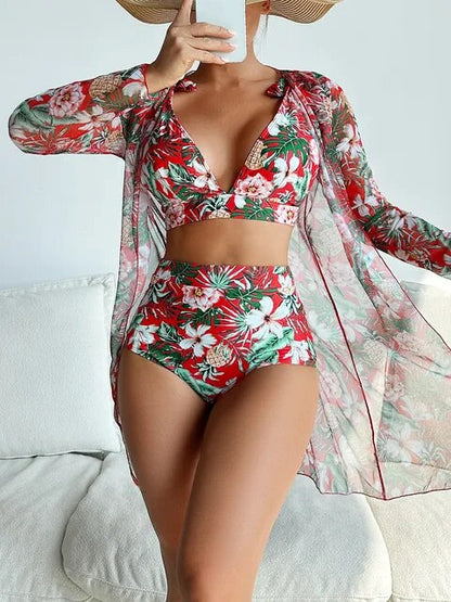 LD Sexy bikiny s květinovým vzorem a překrytím