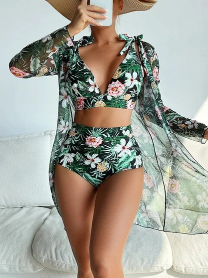 LD Sexy bikiny s květinovým vzorem a překrytím