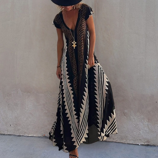 Adelina - Geometrické bohémské maxi šaty