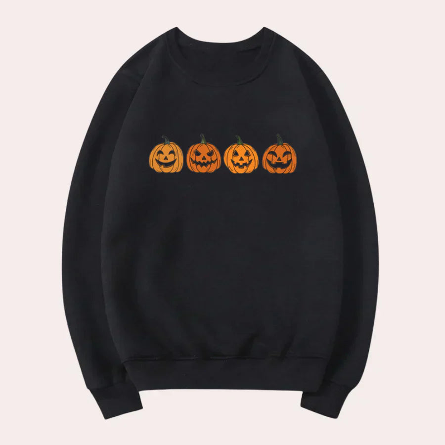 Afra - halloweenský svetr s kulatým výstřihem a dýňovým vzorem pro ženy