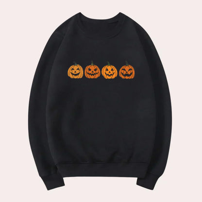 Afra - halloweenský svetr s kulatým výstřihem a dýňovým vzorem pro ženy